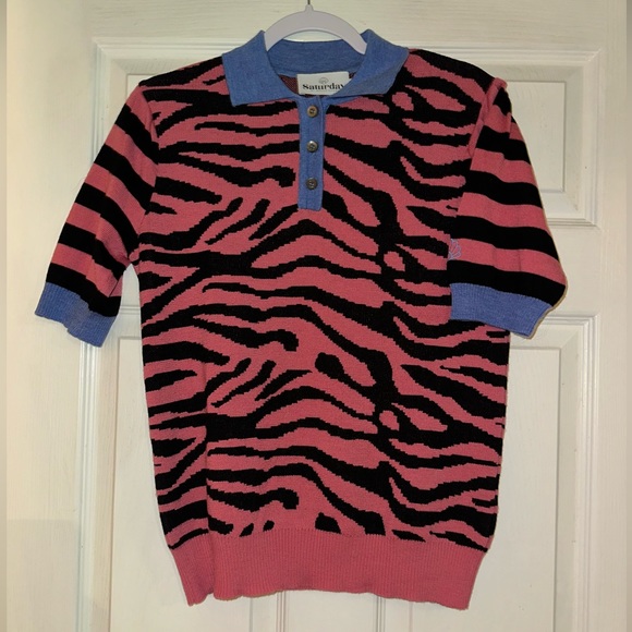 Saturday by Megan Ellaby Cara jacquard knit animal print polo top - Picture 2 of 9